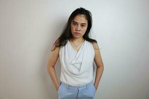 Woman on white background, people on white background photo