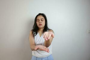 Woman on white background, people on white background photo