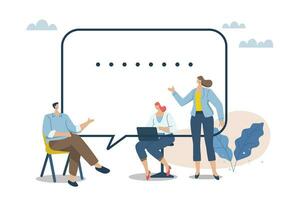 Organizational communication between co-workers, Managers and teams. Productive conversation or discussion in the workplace, Communication concepts, Having fun discussions at work. Vector illustration