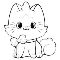 Cute little cat with a bow on his neck coloring page vector