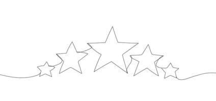 Continuous line drawing of stars. One line drawing background. Five stars outline drawing. Hand drawn doodle stars illustration in continuous line style. vector