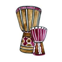 Drums ethnic in watercolor style. Colorful hand drawn illustration photo