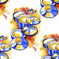 Drums with splashes in watercolor style. Hand drawn illustration photo