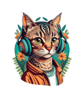 Cool Cat Wearing Headphone AI Generative Clipart Illustration for Print on Demand Clipart Design is Also perfect for any projects like tshirts or book cover png