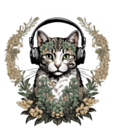 Cool Cat Wearing Headphone AI Generative Clipart Illustration for POD Clipart Design is Also perfect for any projects like tshirts or book cover png