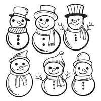 collection set hand drawn doodle snowman vector