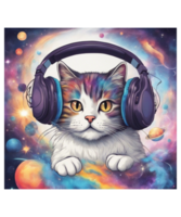 Cool Cat Wearing Headphone AI Generative Clipart Illustration for POD Clipart Design is Also perfect for any projects like tshirts or book cover png