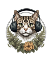 Cool Cat Wearing Headphone AI Generative Clipart Illustration for POD Clipart Design is Also perfect for any projects like tshirts or book cover png