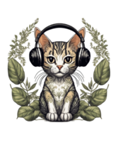 Cool Cat Wearing Headphone AI Generative Clipart Illustration for POD Clipart Design is Also perfect for any projects like tshirts or book cover png