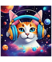 cool chat portant casque de musique ai génératif clipart illustration pour cosse clipart conception est aussi parfait pour tout projets comme t-shirts ou livre couverture png