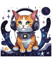 Cool Cat Wearing Headphone AI Generative Clipart Illustration for POD Clipart Design is Also perfect for any projects like tshirts or book cover png