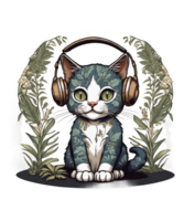 Cool Cat Wearing Headphone AI Generative Clipart Illustration for POD Clipart Design is Also perfect for any projects like tshirts or book cover png