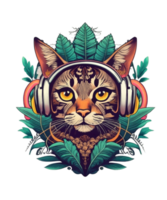 Cool Cat Wearing Headphone AI Generative Clipart Illustration for POD Clipart Design is Also perfect for any projects like tshirts or book cover png