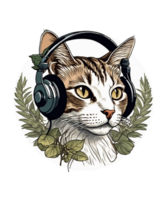 Cool Cat Wearing Headphone AI Generative Clipart Illustration for POD Clipart Design is Also perfect for any projects like tshirts or book cover png