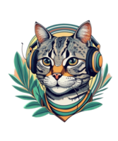 Cool Cat Wearing Headphone AI Generative Clipart Illustration for Print on Demand Clipart Design is Also perfect for any projects like tshirts or book cover png