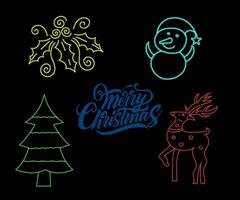 Neon Christmas tree with star, glowing icon. Neon New Year tree silhouette, outline Christmas tree in vivid colors. Festive fir with neon light. Icon set, sign, symbol for UI. Vector illustration