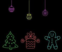 Neon Christmas tree with star, glowing icon. Neon New Year tree silhouette, outline Christmas tree in vivid colors. Festive fir with neon light. Icon set, sign, symbol for UI. Vector illustration