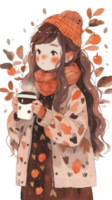 little girl with hot  cocoa autumn country life AI Generative png