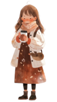 little girl with hot  cocoa autumn country life AI Generative png