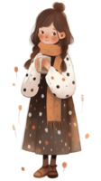 little girl with hot  cocoa autumn country life AI Generative png