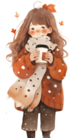 little girl with hot  cocoa autumn country life AI Generative png