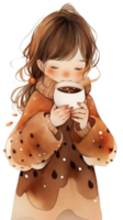 little girl with hot  cocoa autumn country life AI Generative png