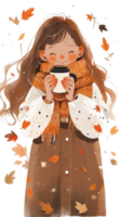 little girl with hot  cocoa autumn country life AI Generative png