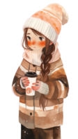 little girl with hot  cocoa autumn country life AI Generative png