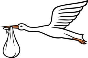 stork bärande en bebis i dess näbb png illustration