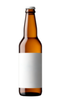 Bottle of beer with white empty label isolated on transparent background. AI Generative png