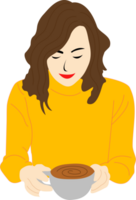 mujer tomando cafe png