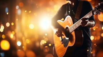 Music bokeh blurred background with guitar with copy space photo