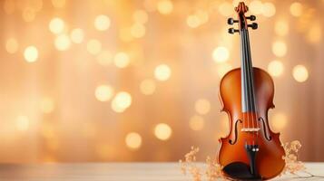 Music bokeh blurred background with violin with copy space photo