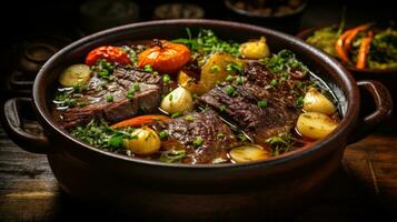 A Delicious Beef Broth with Bone-in Beef, Charred Vegetables photo