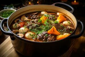 A Delicious Beef Broth with Bone-in Beef, Charred Vegetables photo