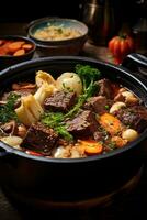 A Delicious Beef Broth with Bone-in Beef, Charred Vegetables photo