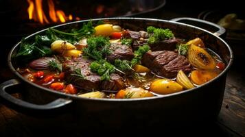 A Delicious Beef Broth with Bone-in Beef, Charred Vegetables photo