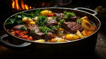 A Delicious Beef Broth with Bone-in Beef, Charred Vegetables photo