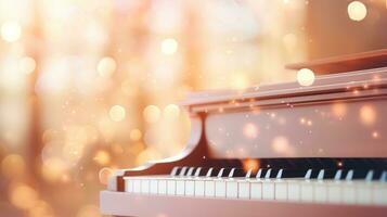 Music bokeh blurred background with piano keyboard with copy space photo