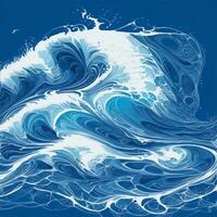 Blue Wave Japanese Style Illustration Ai Generative photo