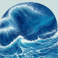 Blue Wave Japanese Style Illustration Ai Generative photo