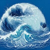 azul ola japonés estilo ilustración ai generativo foto