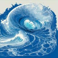 Blue Wave Japanese Style Illustration Ai Generative photo