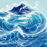 azul ola japonés estilo ilustración ai generativo foto
