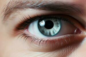 Man with contact lens closeup eye. Generate Ai photo