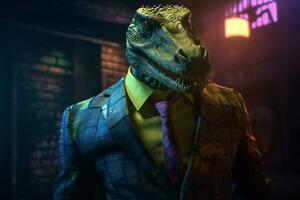 Alligator in business classic suit. Generate ai photo