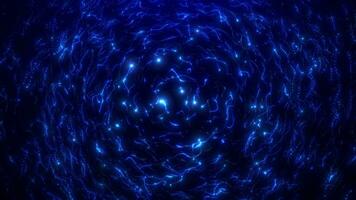 Abstract digital background with magical energy of glowing waves of particles. Futuristic wave tunnel. Seamless loop video