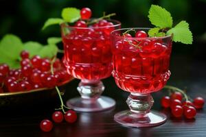 Fresh red currants in glasses. Generate Ai photo