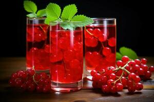 Fresh red currants in glasses on table closeup. Generate Ai photo