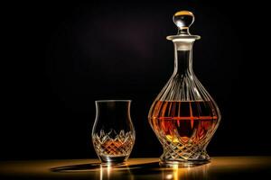 Glass and decanter on table on light background. Generate Ai photo